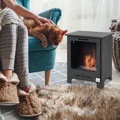 HOMCOM Freestanding Ethanol Fireplace, Bioethanol Fire with 0.9L Tank, 3 Hours Burning Time for Indoor, Black - 2