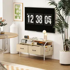 HOMCOM Industrial-Style TV Stand Cabinet - Natural Wood Finish - 8