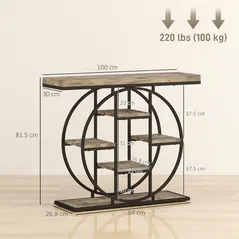 HOMCOM Industrial Console Table with Storage Shelves - Rustic Brown - 3