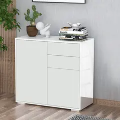 HOMCOM High Gloss Frame Sideboard, Push-Open Design with 2 Drawer for Living Room, Bedroom, 74H x 79W x 36Dcm, White - 2