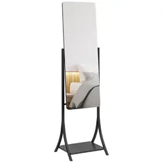HOMCOM Free Standing Dressing Mirror, Full Length Mirror with Adjustable Angle, Storage Shelf for Living Room, Bedroom, Hallway - 1