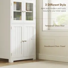 HOMCOM Freestanding Kitchen Cupboard, 4-Door Storage Cabinet with Adjustable Shelf and Glass Doors for Dining Room, Living Room, White - 5