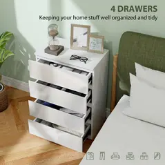 HOMCOM High Gloss Chest of Drawers, 4-Drawer Storage Cabinets, Modern Dresser for Bedroom, White - 4