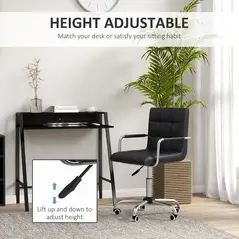 HOMCOM Home Office Chair and Computer Desk Set, Faux Leather Desk Chair with Swivel Wheels, Study Desk with Storage Shelf, Black - 4