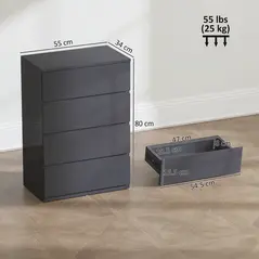 HOMCOM High Gloss Chest of Drawers, 4-Drawer Storage Cabinets, Modern Dresser for Bedroom, Grey - 3