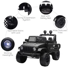 HOMCOM Kids Electric Ride On Car 12V Off Road Toy with Parental Remote Control 2 Motors Horn Lights Suspension Wheels for 3-6 Years Old Black - 5