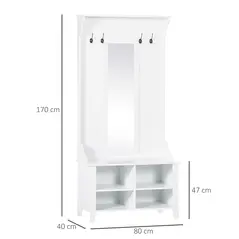 HOMCOM Hallway Furniture Set Shoe Bench Storage Mirror Cabinet Coat Rack Multiple Cubes Hangers Organiser Shelves w/ 4 Hooks - 3