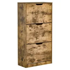 HOMCOM Industrial Shoe Cabinet with 3 Flip Drawers, Narrow Shoe Storage Cabinet for 18 Pairs, Freestanding Slim Shoe Storage Organiser for Entryway, Hallway, Rustic Brown - 1
