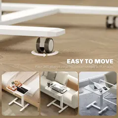 HOMCOM Height Adjustable Standing Desk, Pneumatic Sit Stand Desk for Laptop, Mobile Overbed Table with Wheels for Home Office, White - 6