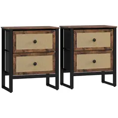 HOMCOM Industrial-Natural Bedside Table Set of 2 - Brown - 1