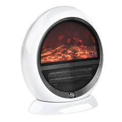 HOMCOM Freestanding Electric Fireplace Indoor Space Table Top Heater with Realistic Flame Effect, Rotatable Head, Overheating Protection, 1500W, White - 1