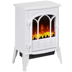 HOMCOM Freestanding Electric Fireplace, Electric Log Burner with LED Flame Effect, Overheating Safety System, 1000W/2000W White - 1