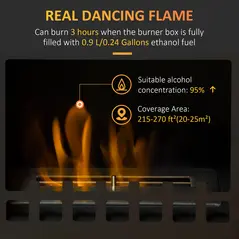 HOMCOM Free Standing Ethanol Fireplace, Bioethanol Heater Stove Fire with 0.9L Tank, 3 Hours Burning Time, Black - 4