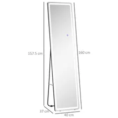 HOMCOM Full-Length Mirror, 160 x 40 cm, Wall Mounted, Freestanding Floor Mirror with LED Lights and Remote Control, Dimming & 3 Colour Modes, for Bedroom, Black - 3