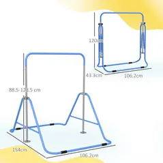 HOMCOM Kids Gymnastic Bar, with Adjustable Height, Foldable Horizontal Bars - Blue - 3