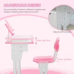 HOMCOM Kids Adjustable Desk and Chair Set, Book Stand, Pen Slot - Pink - 6