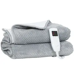 HOMCOM Heated Electric Blanket, Warm Throw Blanket with 5 Heating Levels, 10 Hour Auto-Off Timer, Grey - 1