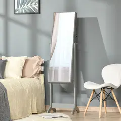 HOMCOM Full Length Mirror with Storage, Jewellery Cabinet with Mirror, Adjustable Angle and Stand, Lockable Jewellery Organiser for Bedroom Dressing Room, Grey - 2
