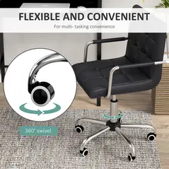 HOMCOM Home Office Chair and Computer Desk Set, Faux Leather Desk Chair with Swivel Wheels, Study Desk with Storage Shelf, Black - 5