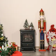 HOMCOM Freestanding Electric Fireplace Indoor Heater Glass View Log Wood Burning Effect Flame Portable Fireplace Stove 950/1850W Black - 9