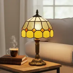 HOMCOM Handmade Art Deco Glass Table Lamp - White/Orange - 8