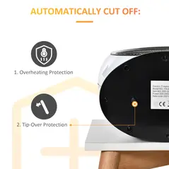 HOMCOM Freestanding Electric Fireplace Indoor Space Table Top Heater with Realistic Flame Effect, Rotatable Head, Overheating Protection, 1500W, White - 7