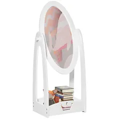 HOMCOM Free Standing Full Length Mirror, Child's Dressing Mirror with storage shelf, Children's White Bedroom Furniture 360° Rotation MDF, For 3- 8 Years Old, 40L x 30W x 104H cm - 1