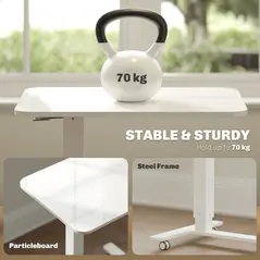 HOMCOM Height Adjustable Standing Desk, Pneumatic Sit Stand Desk for Laptop, Mobile Overbed Table with Wheels for Home Office, White - 7