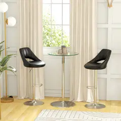 HOMCOM High Top Bar Table, Round Kitchen Table with Tempered Glass Top and Steel Base, Bistro Table for 2 People, Clear - 2