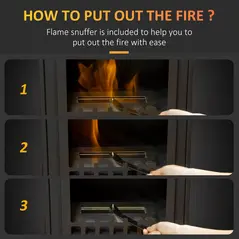 HOMCOM Free Standing Ethanol Fireplace, Bioethanol Heater Stove Fire with 0.9L Tank, 3 Hours Burning Time, Black - 5