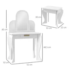 HOMCOM Kids Dressing Table Set, with Mirror and Drawer - White - 3