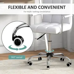 HOMCOM Home Office Chair and Computer Desk Set, Faux Leather Desk Chair with Swivel Wheels, Study Desk with Storage Shelf, White - 5