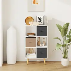 HOMCOM Freestanding 6 Cube Unit Cabinet Unit w/ 3 Fabric Drawers Handles Home Office Storage Shelves White - 6