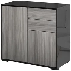 HOMCOM High Gloss Frame Sideboard, Push-Open Design with 2 Drawer for Living Room, Bedroom, 74H x 79W x 36Dcm, Light Grey and Black - 1