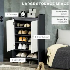 HOMCOM High Gloss Shoe Cabinet with White Doors and Open Shelves, Hallway Shoe Cupboard Storage Organiser for 15 Pairs of Shoes, Grey - 4