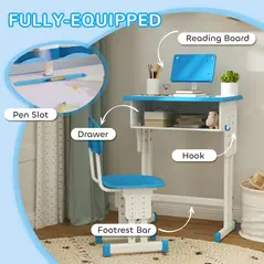 HOMCOM Kids Adjustable Desk and Chair Set, Book Stand, Pen Slot - Blue - 5