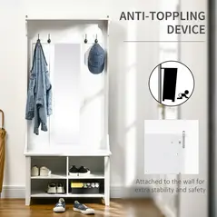 HOMCOM Hallway Furniture Set Shoe Bench Storage Mirror Cabinet Coat Rack Multiple Cubes Hangers Organiser Shelves w/ 4 Hooks - 6