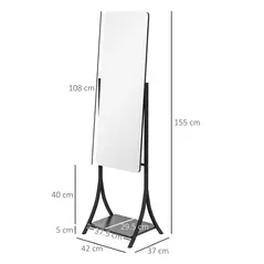 HOMCOM Free Standing Dressing Mirror, Full Length Mirror with Adjustable Angle, Storage Shelf for Living Room, Bedroom, Hallway - 3