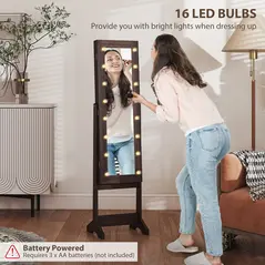 HOMCOM Freestanding Mirrored Jewellery Storage Cabinet - Dark Brown - 5