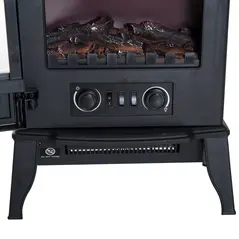 HOMCOM Freestanding Electric Fireplace, Electric Stove Heater with LED Flame Effect, Overheating Safety System, 1000W/2000W Black - 9