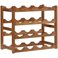 HOMCOM Free Standing Bamboo Wine Rack with 16 Bottles Holder, 4-tier Water Bottle Organiser, Display Shelf for Countertop, Home Bar, Brown - 1