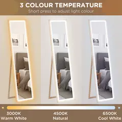 HOMCOM Full Length Mirror, with Adjustable Outer Light, Oak - 6