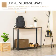 HOMCOM Industrial Console Table，Entryway Table w/Bottom Mesh Shelf Metal Frame Vintage Sofa Table for Hallway, Living Room, Rustic Brown - 4