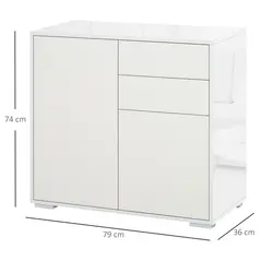 HOMCOM High Gloss Frame Sideboard, Push-Open Design with 2 Drawer for Living Room, Bedroom, 74H x 79W x 36Dcm, White - 3