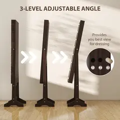 HOMCOM Freestanding Mirrored Jewellery Storage Cabinet - Dark Brown - 6