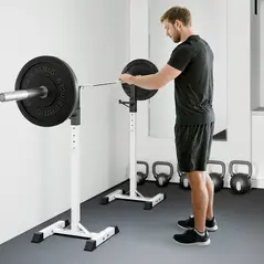 HOMCOM Heavy Duty Weight Bar Barbell Squat Stand Barbell Rack Spotter, for Home, Gym - Black - 8