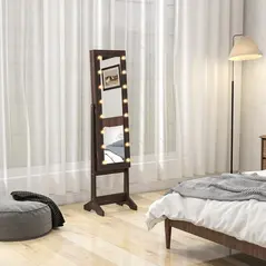 HOMCOM Freestanding Mirrored Jewellery Storage Cabinet - Dark Brown - 7