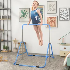HOMCOM Kids Gymnastic Bar, with Adjustable Height, Foldable Horizontal Bars - Blue - 2
