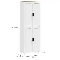 HOMCOM Freestanding Kitchen Cupboard, 4-Door Storage Cabinet Organizer with Adjustable Shelves White - 3