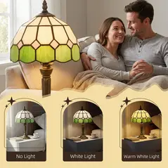 HOMCOM Handmade Art Deco Glass Table Lamp - White/Green - 5